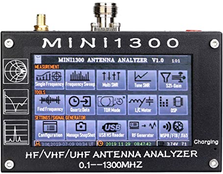 Retevis Mini 1300 Antenna Analyzer HF VHF UHF 0.1-1300MHz SWR Meter Antenna Analyzer with Touchscreen for SWR Return Loss Impedance R Jx (1 Pack)