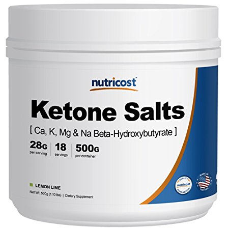 Nutricost Exogenous Ketone Salts Beta-Hydroxybutyrate (BHB) Lemon-Lime 500 Grams (4-in-1 Ca, K, Mg, Na)