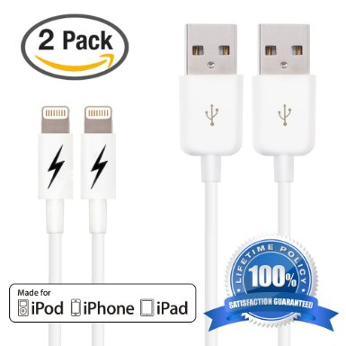 2 Pack Certified iPhone 5 and 6 Charging Cable Lightning Cord - Authentication Chip Ensures Fastest Charge and Sync For All Latest iPads iPods and IOS Devices 2 x 1 Meter33 Feet
