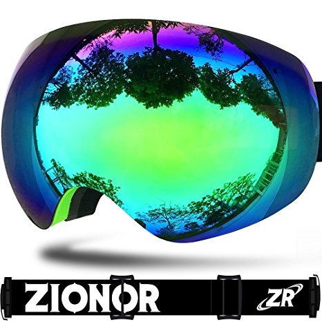 ZIONOR Lagopus X10 Unisex Frame/Frameless Snowboard Ski Goggles with Dual Layer Lens 100% UV400 Protection Anti-fog with Fix-point Anti-slip Strap