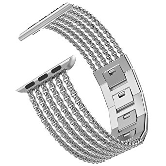 For Apple Watch Band 42mm, Wearlizer New iWatch Mesh Loop Milanese Stainless Steel Band Replacement, metal Strap Wristbands for Apple Watch Series 3, Series 2, Series 1, Sport, Edition - Silver