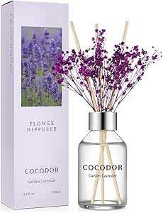 COCODOR Flower Reed Diffuser Set / 3.4oz / Garden Lavender/Scent Diffuser with Sticks Home Fragrance Reed Diffuser for Bathroom Shelf Decor