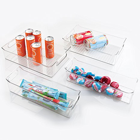 mDesign Kitchen, Pantry, Refrigerator, Freezer Storage Organizer Bins - Set of 4, Clear
