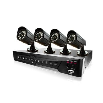 LaView 4 Camera Security System, D1 RealTime 4 Channel DVR w/500GB HDD and 4 Bullet 520TVL Day and Night Indoor/Outdoor Surveillance Kit