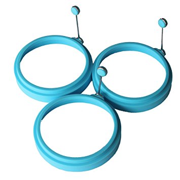 Smaier Premium Silicone Egg Ring Pancake Mold,Round Nonstick Omelette Moulds set of 3 (Blue)