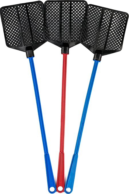 OFXDD Rubber Fly Swatter, Long Fly Swatter Pack, Fly Swatter Heavy Duty, Blue and Red Colors (3 Pack)