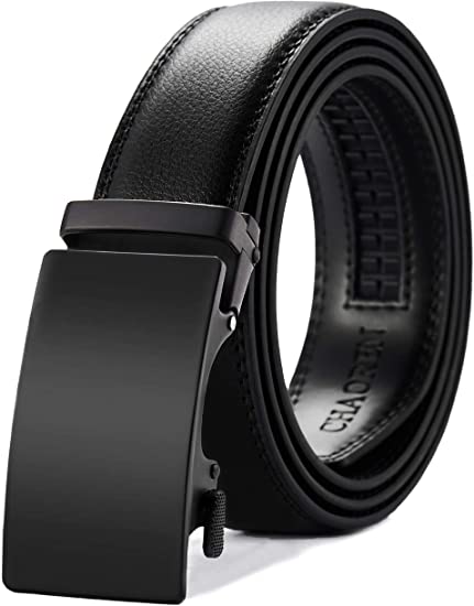 Men's Leather Belts Ratchet Dress Belt for Men with Automatic Slide Buckle 1 3/8" Trim to Exact Fit