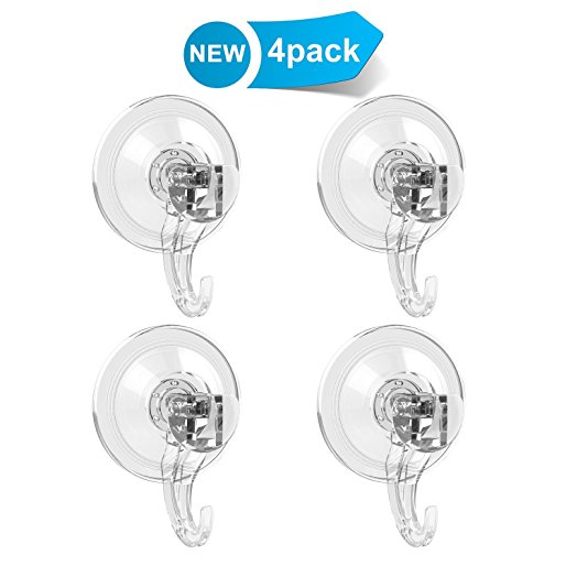 Raylix Suction Hooks, Suction Cup Hooks for Bathroom Shower Wall Kitchen Home Hanging for Towels Bath Robe, Coat Loofah Heavy Duty Suction Hooks Plastic - 4 Pack