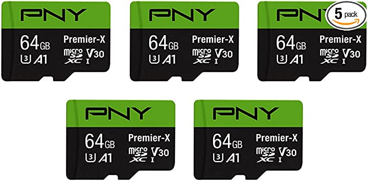 PNY 64GB Premier-X Class 10 U3 V30 microSDXC Flash Memory Card 5-Pack - 100MB/s, Class 10, U3, V30, A1, 4K UHD, Full HD, UHS-I, micro SD