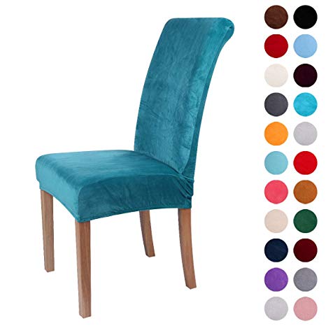 Colorxy Velvet Spandex Fabric Stretch Dining Room Chair Slipcovers Home Decor Set of 4, Peacock Green
