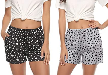 Hawiton Women's 1 & 2 Pack Dot Pattern Cotton Sleeping Pajama Shorts Lounge Boxer Drawstring Bottoms