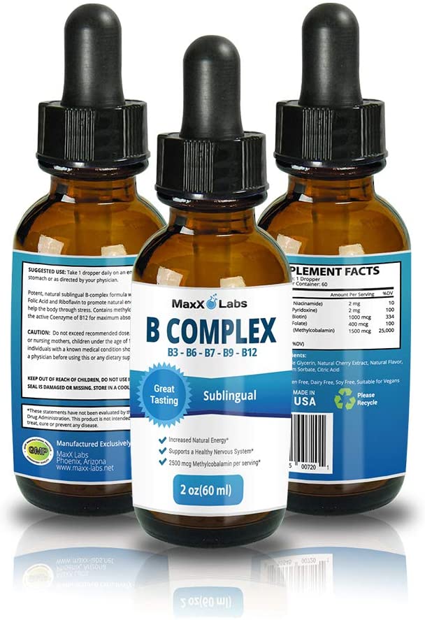 New B Complex Liquid B12 Sublingual Vitamin - Best for Healthy Hair Skin Nails, Increased Energy, Water Soluble Sublingual B12 Absorbs Faster Than Capsules, Natural, Vegan, Gluten-Free 2oz Supplement