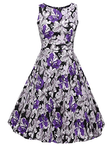 ACEVOG Vintage 1950's Floral Spring Garden Party Picnic Dress Party Cocktail Dress