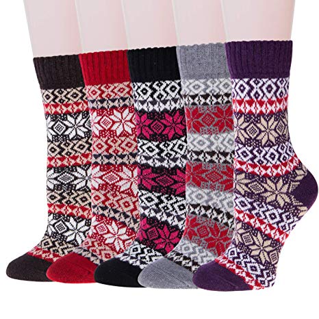 5 Pairs Womens Winter Warm Thick Knit Wool Ladies Socks