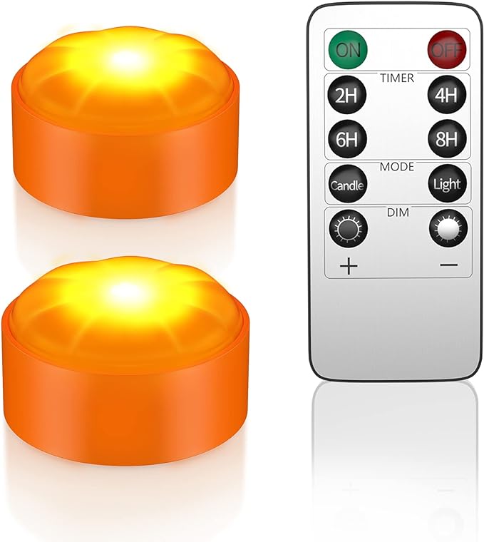 2 Pack Halloween LED Pumpkin Lights with Remote Timer, Battery Operated Jack-O-Lantern Lights Bright Flickering Flameless Electric Candles for Halloween Decor Holiday Home Party Decorations