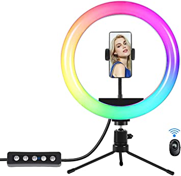 Selfie Ring Light - RGB Ring Light with Stand/Phone Holder/Bluetooth Remote Control,Dimmable Video Conference Lighting Kit for TIK Tok,YouTube Lights,Makeup,Live Stream,Photography