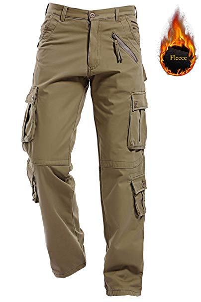 AIZESI Men's Polar Fleece Trousers Thicken Winter Lined Warm Pants Cargo Camo Combat Worm Pants