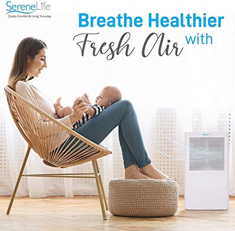 SereneLife Portable Electric Mini Dehumidifier-322 Square Feet Quiet Compact Small Dehumidifiers for Home Closet Basement w/ 3L Water Tank Capacity, Removes Moisture Mold Mildew, White