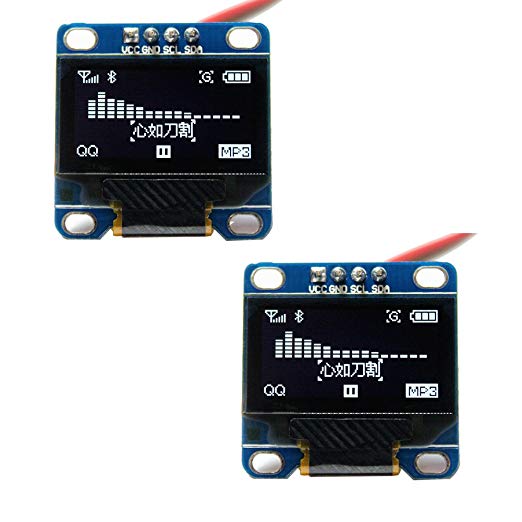 DIYmall 0.96" Inch I2c IIC Serial OLED LCD LED White Display Module for Arduino(Pack of 2pcs)