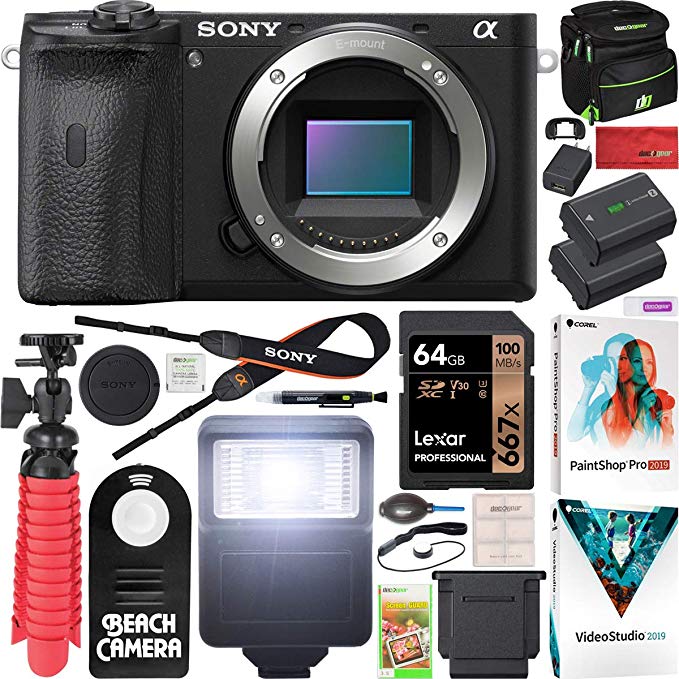 Sony a6600 Mirrorless Camera 4K APS-C Body Only Interchangeable Lens Camera ILCE-6600B with Deco Gear Case   Extra Battery   Flash   Wireless Remote   64GB Memory Card   Software   Accessories Bundle