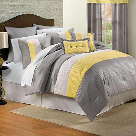 Brylanehome 8 Pc. Essence Comforter Set (Yellow Grey,Full)
