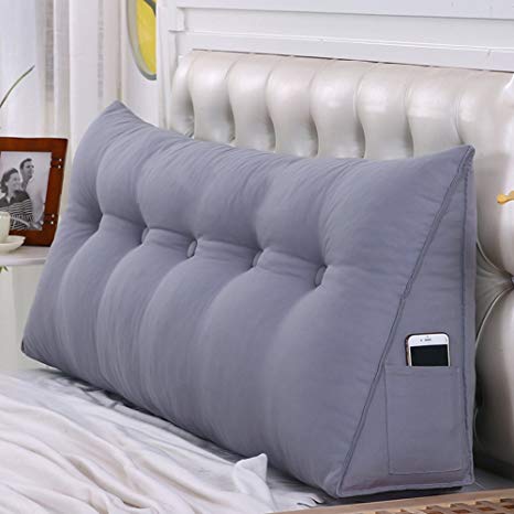 Solid Color Tatami Bedside Back Cushions,Triangular Wedge Reading backrest Cushion,Three-Dimensional Sofa backrest, Headboard Cushion,Washable-Gray 39x7x19inches(1002050cm)
