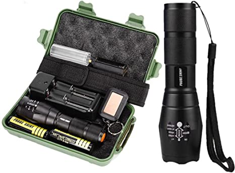 Aimik 5000 Lumens Tactical Flashlight Super Bright LED G700 Zoomable Adjustable Focus 5 Modes Military Torch with 18650 Rechargeable Batterys Light Kit