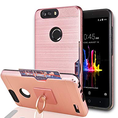 YmhxcY for ZTE Blade Z Max/ZTE Blade Zmax Pro 2/ ZTE Sequoia Case with Phone Stand,[Credit Card Slots Holder][Brushed Texture] Hybrid Dual Layer Shockproof Protective Cover for ZTE Z982-LCK Rose Gold