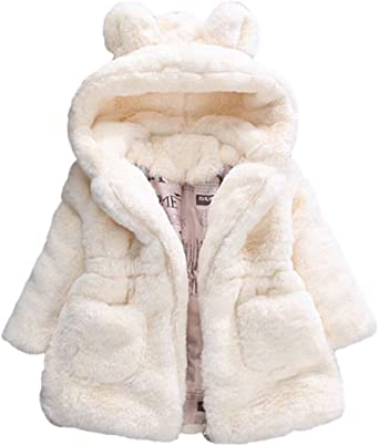 TAIYCYXGAN Baby Little Girls Winter Fleece Coat Kids Faux Fur Jacket with Hood Thicken Outwear Warm Overcoat