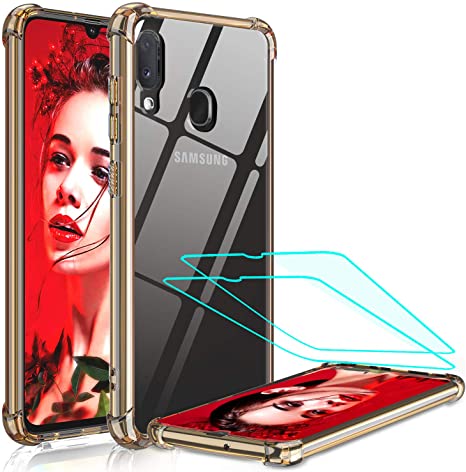 Samsung Galaxy A20 / A30 Case with 2 Tempered Glass Screen Protector, LeYi Silicone Shockproof Crystal Clear Hard PC Bumper Transparent Slim Protective Phone Cover Cases for Samsung A20/A30 Rose Gold