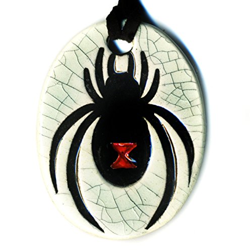 Surly-Ramics Black Widow Ceramic Pendant Necklace in Crackle