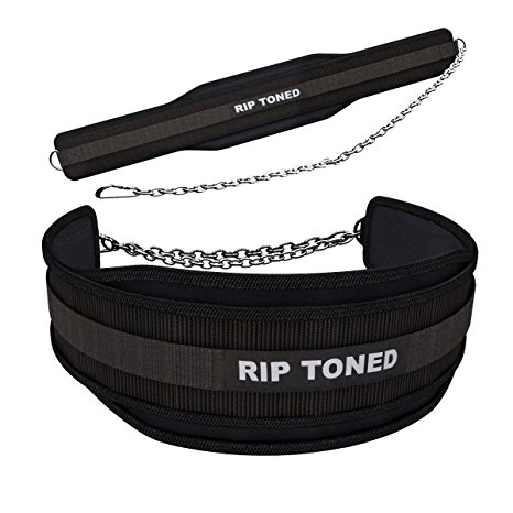 Rip Toned Dip Belt By 6" Weight Lifting Pull Up Belt With 32" Heavy Duty Steel Chain & Bonus Ebook - For Powerlifting, Xfit, Bodybuilding, Strength & Training - Lifetime Replacement Warranty