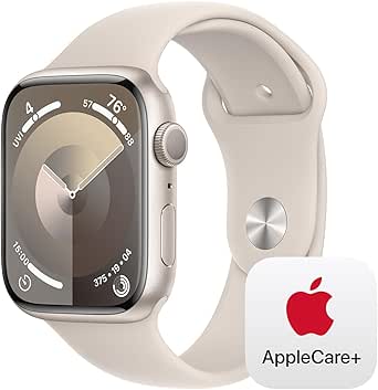 Apple Watch Series 9 [GPS 45mm] Smartwatch with Starlight Aluminum Case with Starlight Sport Band M/L, Water Resistant with AppleCare  (2 Years)