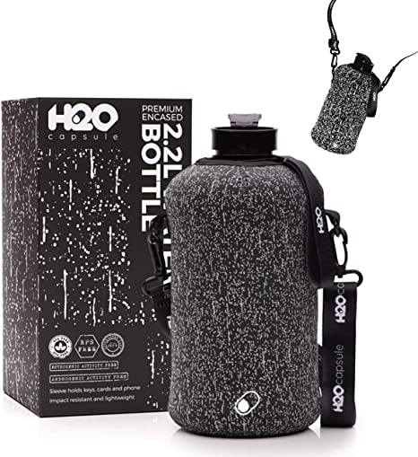 H2O Capsule 2.2L Half Gallon Water Bottle with Storage Sleeve – Tritan BPA Free Large Water Bottle/2.2 Liter (74 Ounce) Big Sports Bottle Jug with Handle (Cosmic Rain)