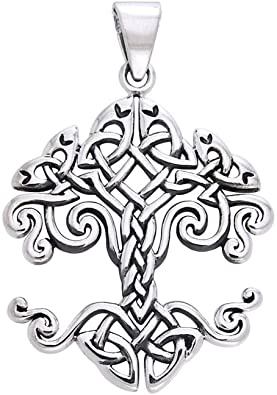 Large Celtic Knot Tree of Life Sterling Silver Pendant 18" Chain Necklace
