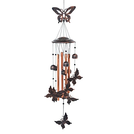 BLESSEDLAND Butterfly Wind Chime-4 Hollow Aluminum Tubes -5 Wind Bells 7 Butterflies-Wind Chime with S Hook for Indoor and Outdoor