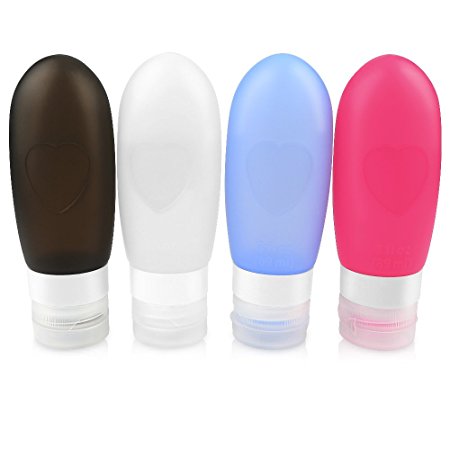 Travel Bottles ,ONSON Silicone Travel Containers Squeezy Travel Bottles for Shampoo, Conditioner, Lotion, Toiletries, TSA Approved - 4 Pack (89ML)