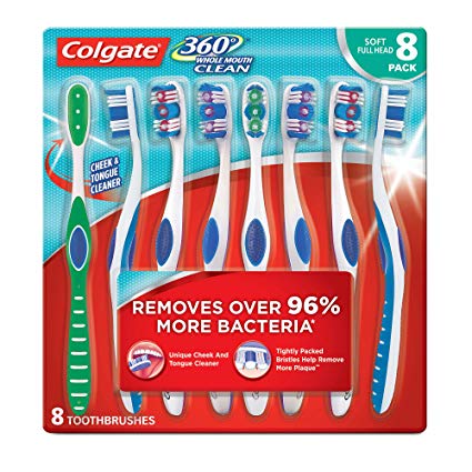 Colgate 360 Toothbrush with Tongue and Cheek Cleaner - Soft (8 Pack)