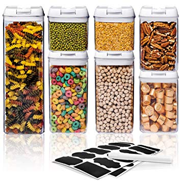 Airtight Food Storage Container Sets - Larger Sizes |Leak Proof & Interchangeable Lids| Pantry Organization| Premium Quality Clear Plastic with White Lids| BPA FREE (7-Piece Set)