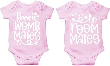 AW Fashions From Womb Mates To Room Mates - Twin Boy or Girl Matching Outfits - Cute One-Piece Infant Baby Bodysuit