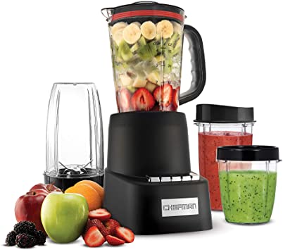 Chefman Countertop   Travel Dynamic Blending System 12-Piece Set, 3 Programmed Speeds & Pulse, Easy Ice Crushing for Shakes & Smoothies, Dishwasher-Safe 32-Oz Pitcher, 12Oz & 2 24Oz Tumblers, Black