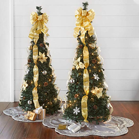 BrylaneHome Fully Decorated Pre-Lit 4 1/2' Pop-Up Christmas Tree - Silver Gold