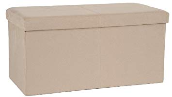 FHE Group Microsuede Folding Storage Ottoman Bench, 30 by 15 by 15 Inches, Beige