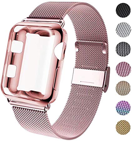 GBPOOT Compatible for Apple Watch Band 38mm 40mm 42mm 44mm with Screen Protector Case, Sports Wristband Strap Replacement Band with Protective Case for Iwatch Series 5/4/3/2/1