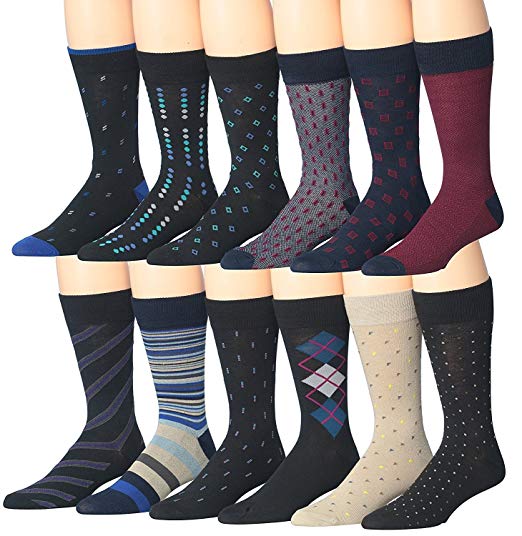James Fiallo Mens 12 Pack Patterned Dress Socks