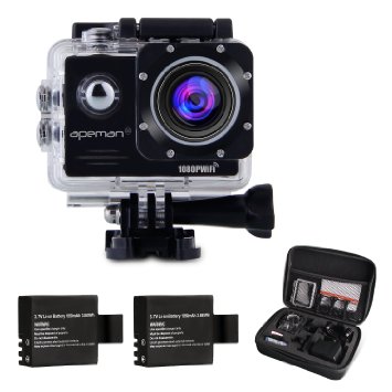 APEMAN 1080P 14MP Wi-Fi Action Camera Waterproof Sports Camera 2.0'' LCD Screen Full HD 170° Ultra Wide-Angle Lens Action Cam with Portable Package and Dual 1050mAh Batteries