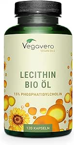 BIO Lecithin Kapseln | 1800 mg Sonnenblumen Lecithin | VEGAN | Kaltgepresst | 15% Phosphatidylcholin | Sunflower Lecithin – kein Sojalecithin | 120 Kapseln | Vegavero®