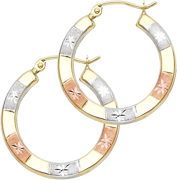 14k Tri Color Gold 2mm Thickness Hoop Earrings (23mm Diameter)