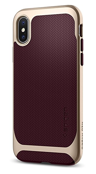 Spigen Neo Hybrid iPhone X Case herringbone with Flexible Inner Protection and Reinforced Hard Bumper Frame for Apple iPhone X (2017) - Burgundy