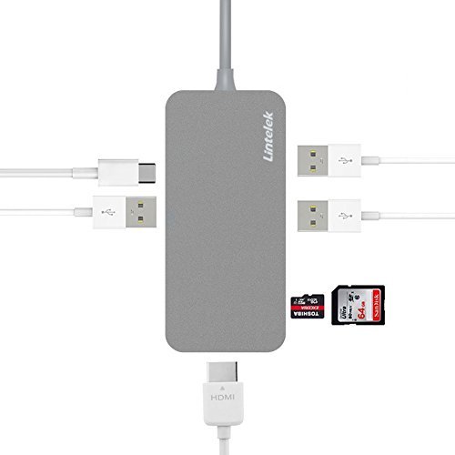USB C Hub, Lintelek 7 in 1 Type C Hub with USB C Charging Port, HDMI Port, 2 USB 3.0 & 1 USB 2.0 Ports, SD & TF Card Reader, USB C Adapter for Macbook, Macbook Pro and More Type-C Devices